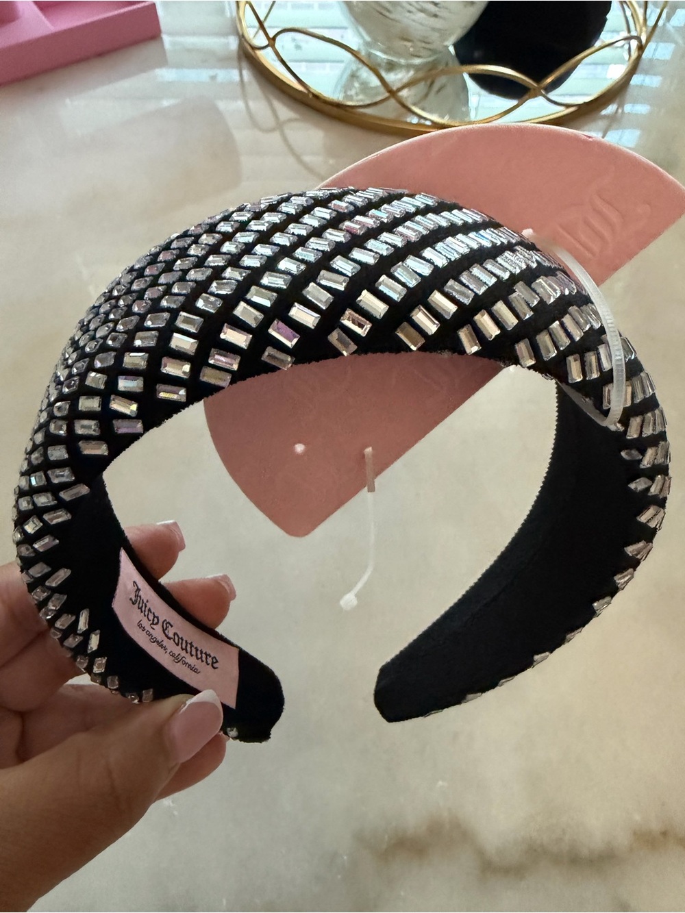 Juicy Couture Black Crystal-Studded Padded Headband
